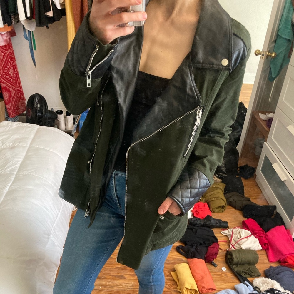 La Hearts Green Partial Leather Jacket - image 2